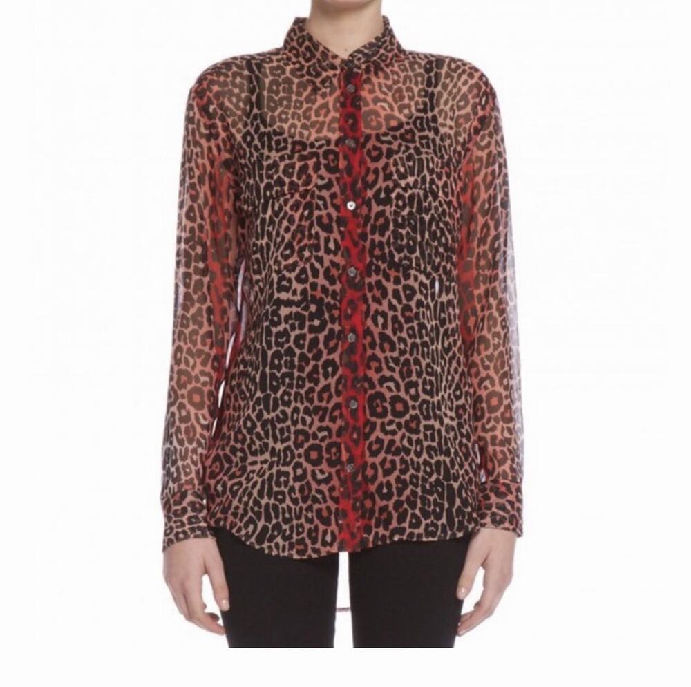 Equipment Femme 100% Silk Long Sleeve Button Down Blouse Leopard Print Size M